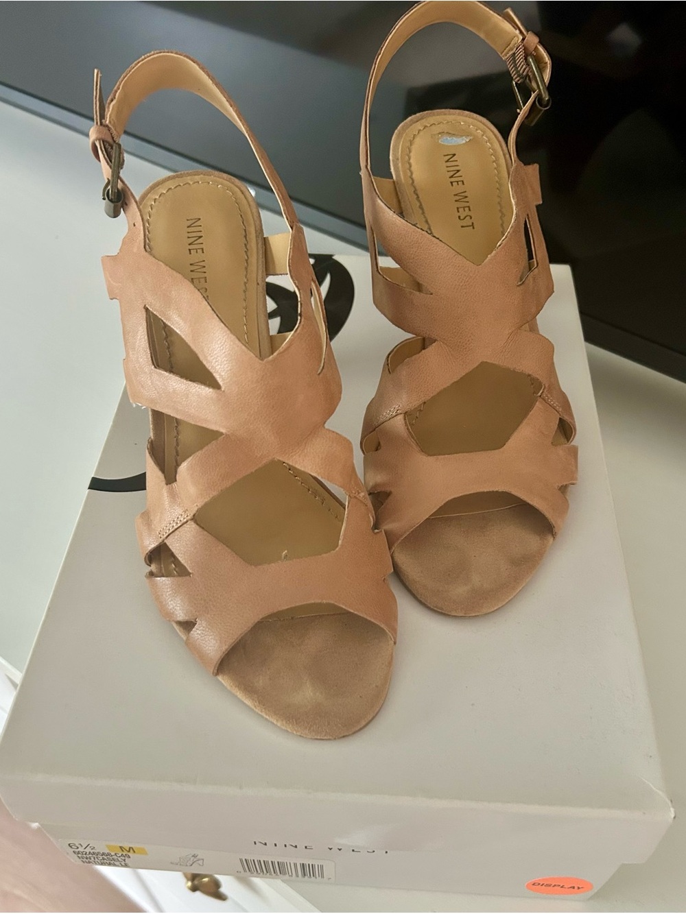 NINE WEST - NUDE -  STRAPPY CUTOUT SLINGBACK HEELS - Size 6.5